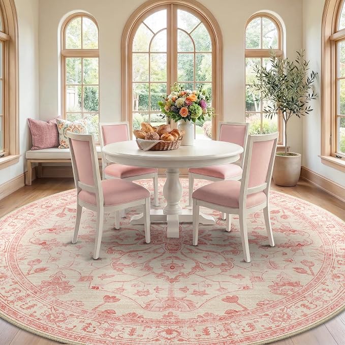 RELEANY Washable Area Rug, Round 8ft, Water Repellent, Pet Friendly, Vintage - Image 2