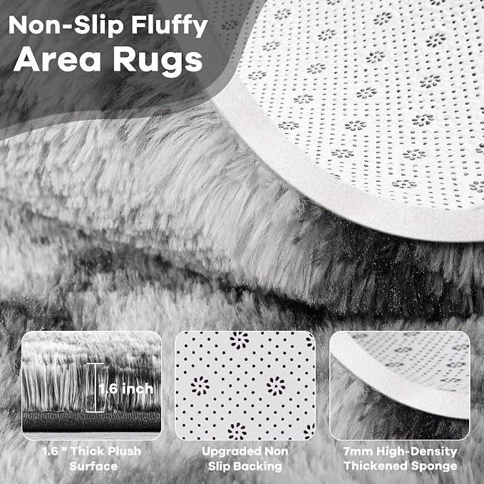 5x7 Black and White Fluffy Soft Area Rug Non-Slip - Image 4
