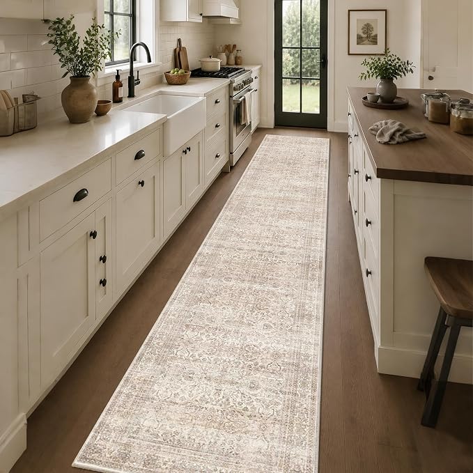 Schweek 2x12 Hallway Runner Rug Washable Non Slip Vintage Beige Kitchen Rug | - Image 3