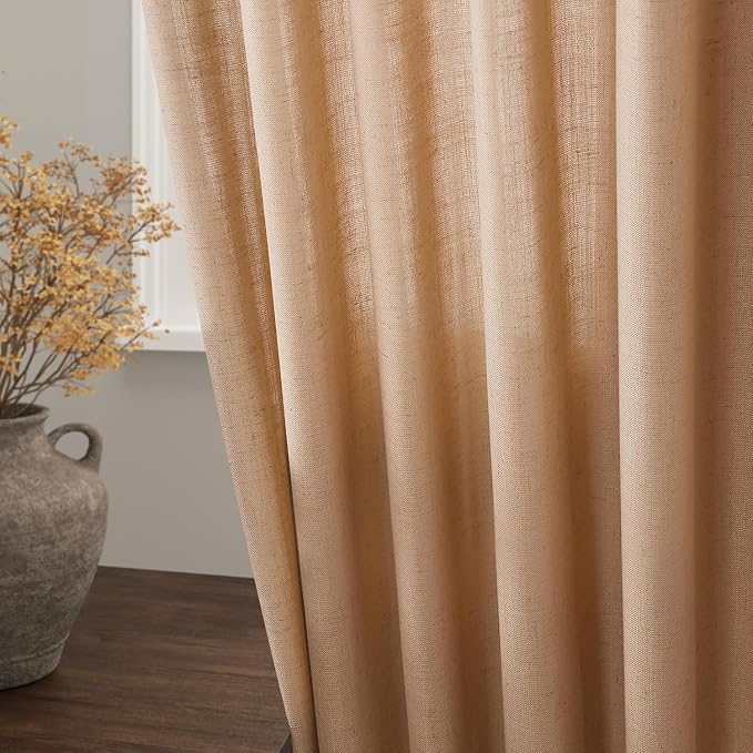 Camel Linen Curtains for Living Room Extra Long 132 Inches Long Back Tab Light - Image 8
