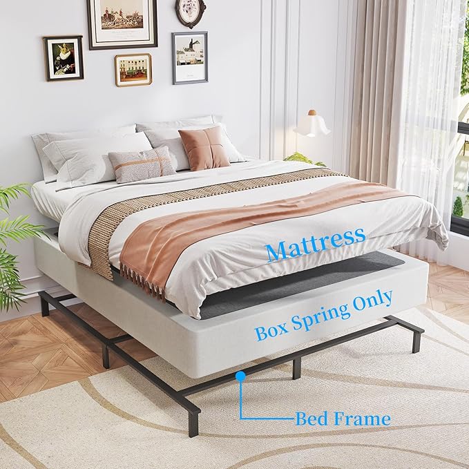Full Box Spring, 9 Inch Metal Full Size Box Spring Only, Heavy Duty Metal Frame Mattress Foundation Support for 3000lbs, Easy Assembly, Noise Free, Non Slip