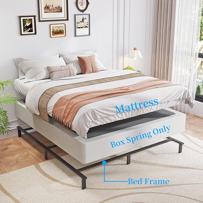 King Box Spring, 9 Inch Metal King Size Box Spring Only, Heavy Duty Metal Frame Mattress Foundation Support for 3000lbs, Easy Assembly, Noise Free, Non Slip