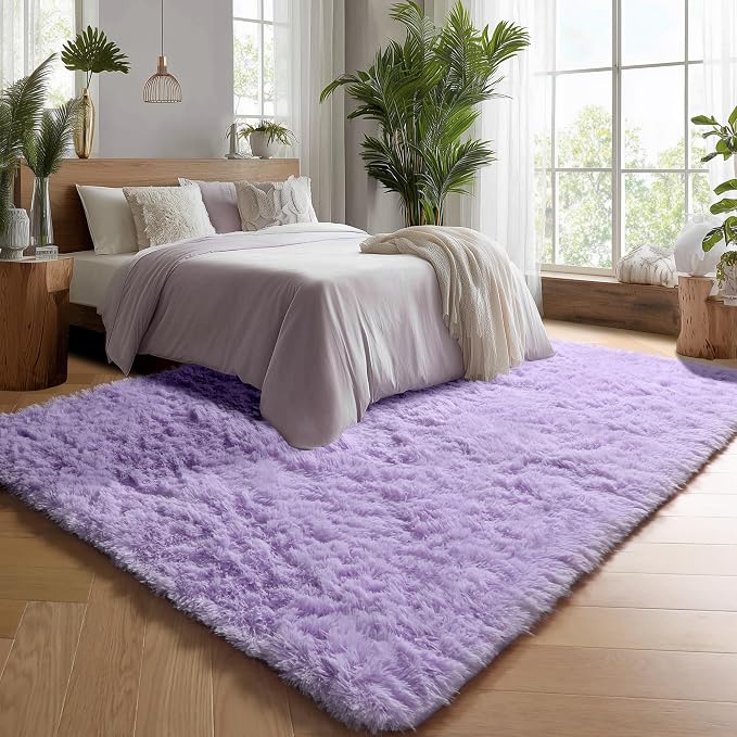 Purple Rugs for Living Room Bedroom, 5x8 Fluffy Bedside Area Rug, Soft Plush - Image 4
