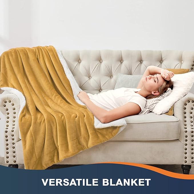 Walensee Sherpa Fleece Blanket (Twin Size 60”x80” Honey Gold) Plush Throw Fuzzy Super Soft Reversible Microfiber Flannel Blankets for Couch, Bed, Sofa Ultra Luxurious Warm and Cozy for All Seasons
