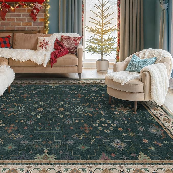 Vintage Dark Green 6x9 Dining Room Rugs - Image 9