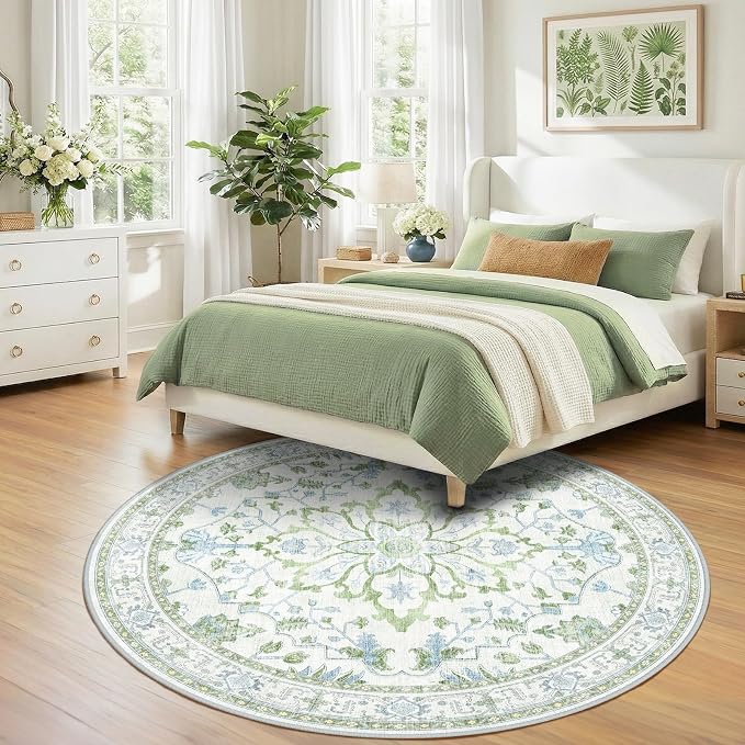 RELEANY Washable Area Rug, Round 7ft, Water Repellent, Pet Friendly, Vintage - Image 2