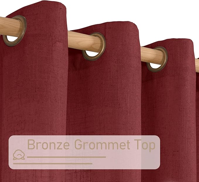 Burgundy Red Sheer Linen Curtains 63 Inch Length, Linen Textured Light - Image 4