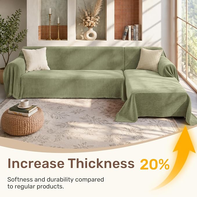 2 Pieces Sectional Couch Covers L Shaped Cover XXXL Light Sage | Thick Washable - Image 3