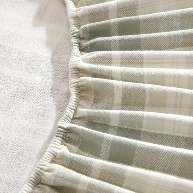 Laura Ashley - Flannel Sheets King Size, Anti-Pilling & Wrinkle Resistant Cotton, Touchably Soft for All-Season Comfort - Bed Sheets with Matching Pillowcases & Fitted Sheet (Mulholland Plaid Green)