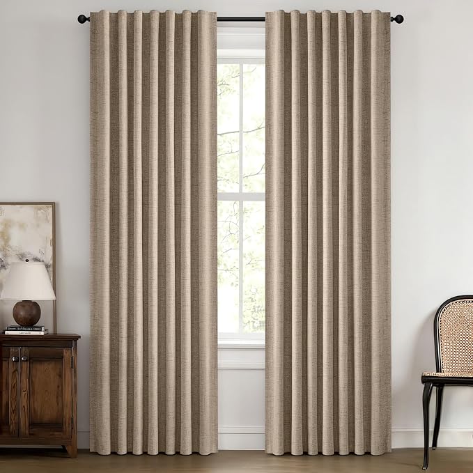 MIULEE 100% Blackout Linen Curtains 42 x 63 Inch Copper Brown 2 Panels | by MIULEE