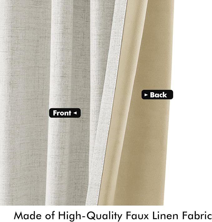 MIULEE 100% Blackout Linen Curtains 42 x 84 Inch Light Beige 2 Panels | Thermal - Image 6