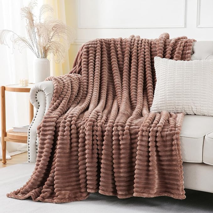 Chocolate Throw Blanket for Couch Sofa 50x60 inches Striped Design | Fleece - Image 3