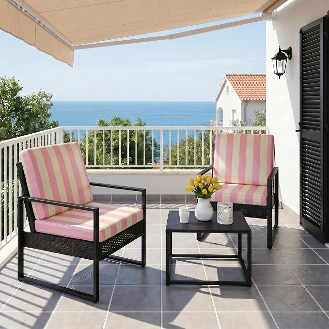 CALBODE 8 Pcs Stretch Outdoor Seat Cushion Covers, Washable Striped Chair Seat - Image 7