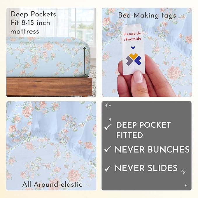 California Design Den Printed Twin XL Sheet Sets - 400 Thread Count Sateen, Natural 100% Cotton Sheets, Deep Pockets, Cooling and Durable Bedding Set - Antique Rose