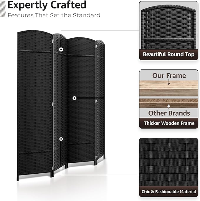 Sorbus 4 Panel Room Divider 6 ft. Tall - Privacy Screen, Extra Wide Double Hinged Panels, Mesh Hand-Woven Design, Partition Room Dividers and Folding Privacy Screens, Wall Divider for Room Separation