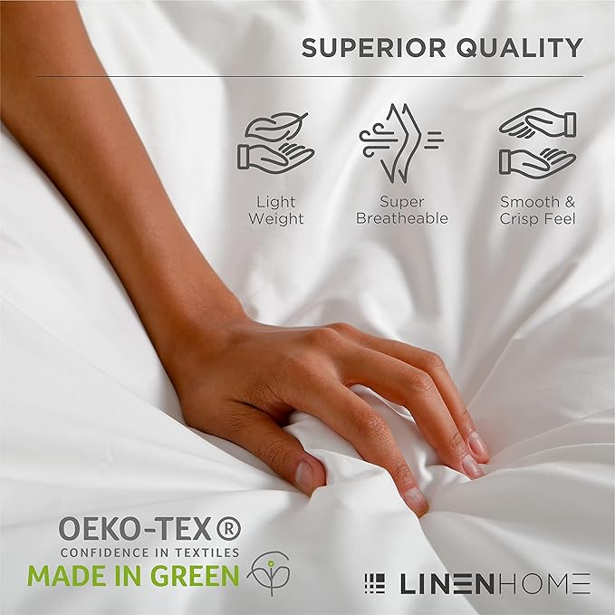 Linen Home 100% Cotton Percale Sheets Full Size, Blue Duck Egg, Deep Pocket, 4 Pieces Set - 1 Flat, 1 Deep Pocket Fitted Sheet and 2 Pillowcases, Crisp Cool and Strong Bed Linen