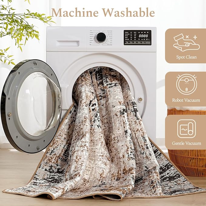 Rugflix 8x10 Area Rugs for Living Room, Washable Brown Grey Large Rug | Machine - Image 4
