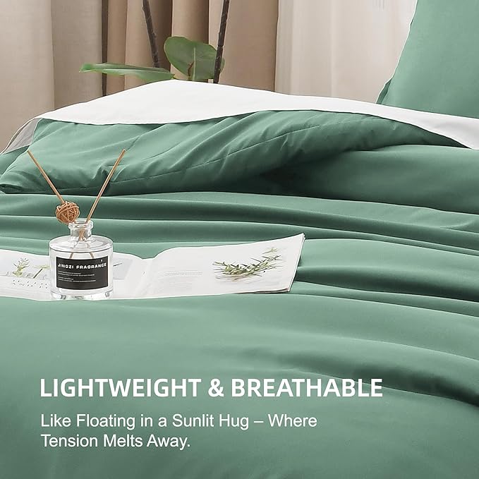 Litanika Comforters King Size Haze Green, 3 Pieces Lightweight Solid Bedding Set & Collections, All Season Fluffy Bed Set (104x90 Inches Comforter & 2 Pillowcases)