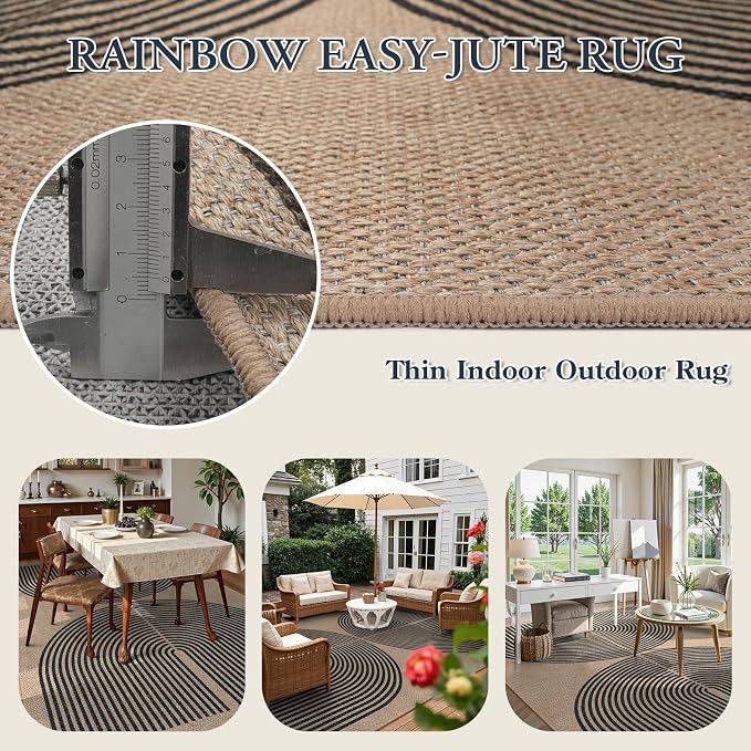 Lahome Modern Rainbow Easy Jute 9x12 Rug, Large Non Slip Indoor Outdoor Rug | - Image 3