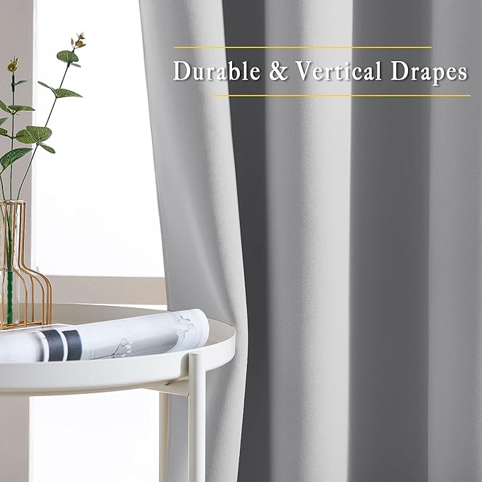 NICETOWN Blackout Silver Grey Living Room Curtains - Grommet Solid Thermal Insulated Sound Reducing Room Darkening Privacy Doorway Curtains for Bedroom (2 Panels, W52 x L78)