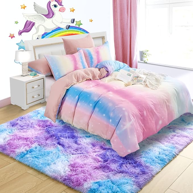 3x5 Tie-Dyed Blue Purple Pink Fluffy Area Rug Non-Slip - Image 8