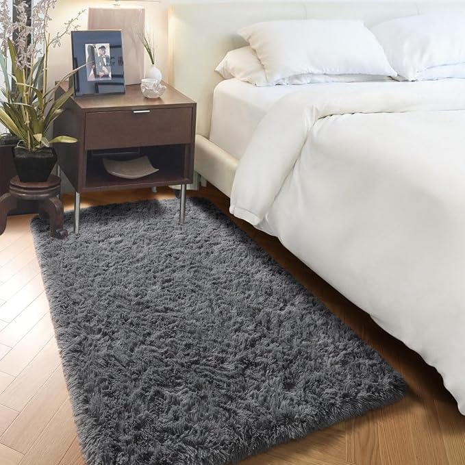 Grey Small Bedroom Rugs 2x4 Ft, Plush Washable Runner Rugs - Image 3