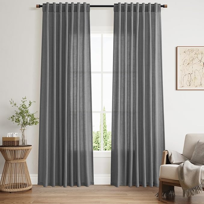 Blazer Grey Curtains Linen Blend Light Filtering Back Tab Curtain 84 Inches Long by Nanspring