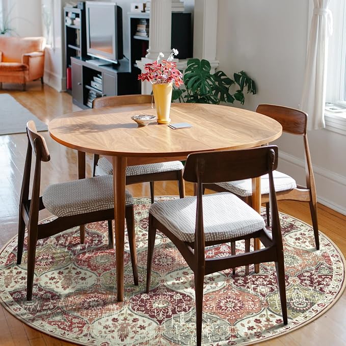 Lahome Moroccan Washable Round Area Rug, Soft Round Rug 5ft Non-Slip | Trellis - Image 3