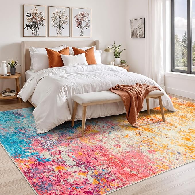 Rugflix 5x7 Area Rugs for Living Room, Washable Colorful Rainbow Large Rug | - Image 2