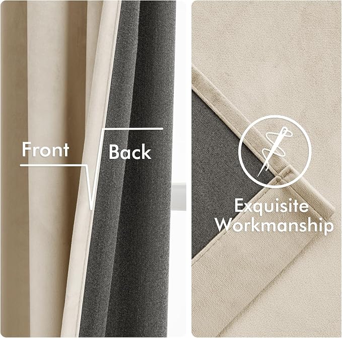 MIULEE Velvet Curtains 50W x 108L 2 Panels Beige Blackout Curtains | Luxury - Image 6