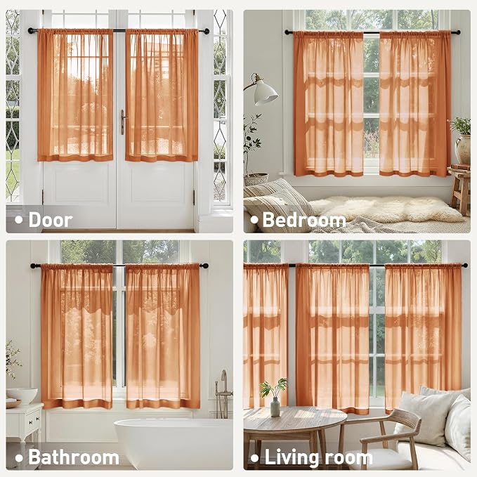 MIULEE Fall Orange Sheer Curtains 63 Inches Long 4 Panels 42 x 63 Inches | - Image 6