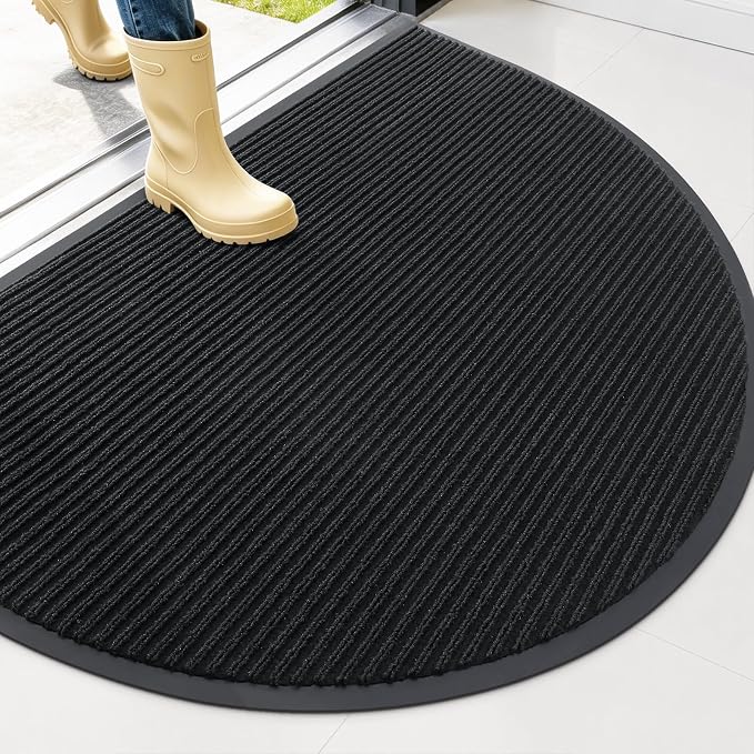 OLANLY Half Circle Front Door Mat 40x32, Waterproof Heavy-Duty Doormat | Black by OLANLY