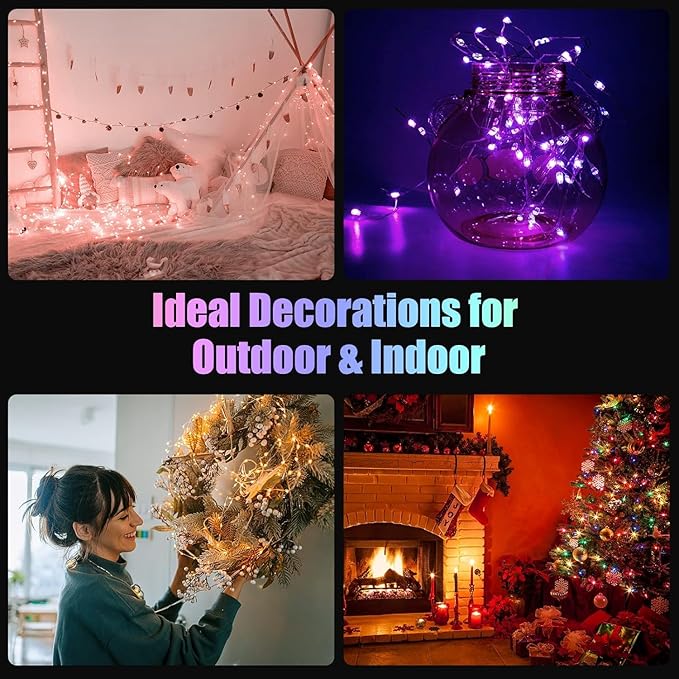 TenSteed Fairy Lights Battery Operated Twinkle Lights with Multicolor Changing, 50 LED, 16.4Ft Silvery Copper Wire, Remote Included. Perfect for Party, Wedding, Christmas Décor - 2 Pack
