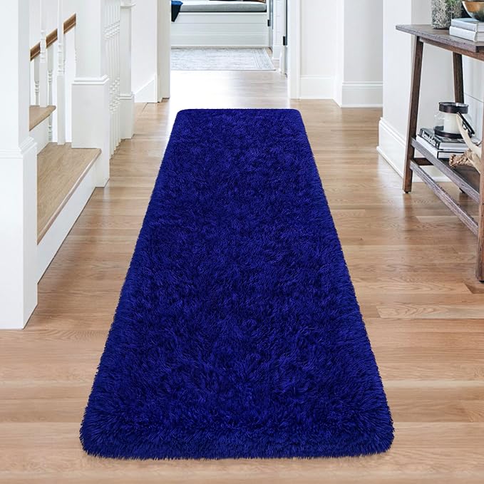 2x6 Bedside Area Rugs for Bedroom Soft Fluffy Shag Navy Blue Rug for Hallway - Image 3