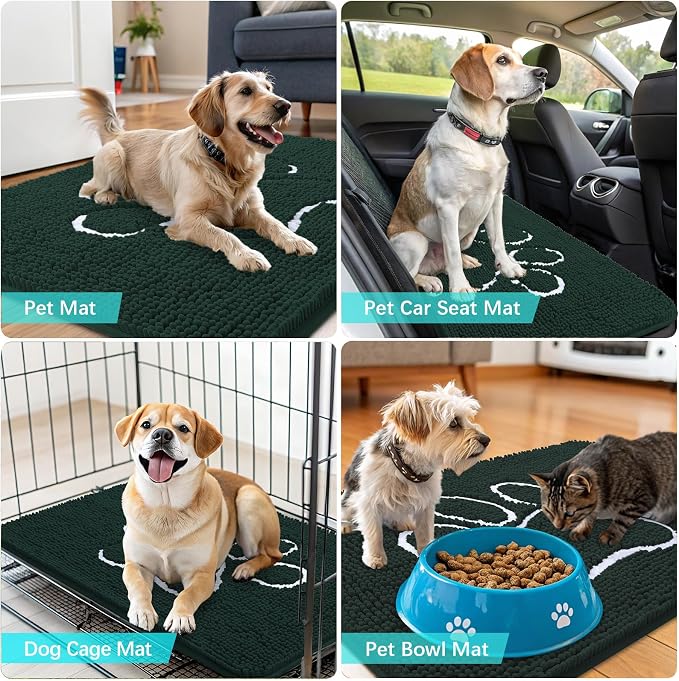 OLANLY Dog Door Mat for Muddy Paws 40x32, Paw Print Design Chenille Mud Mat | - Image 7