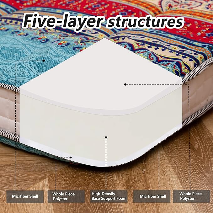 MAXYOYO Full Size Futon Floor Mattress Shikibuton Sleeping Mats for Adults, Floor Futon with High-Density Foam, Portable Mattress for Living Room, Guest Room, Bohemian A