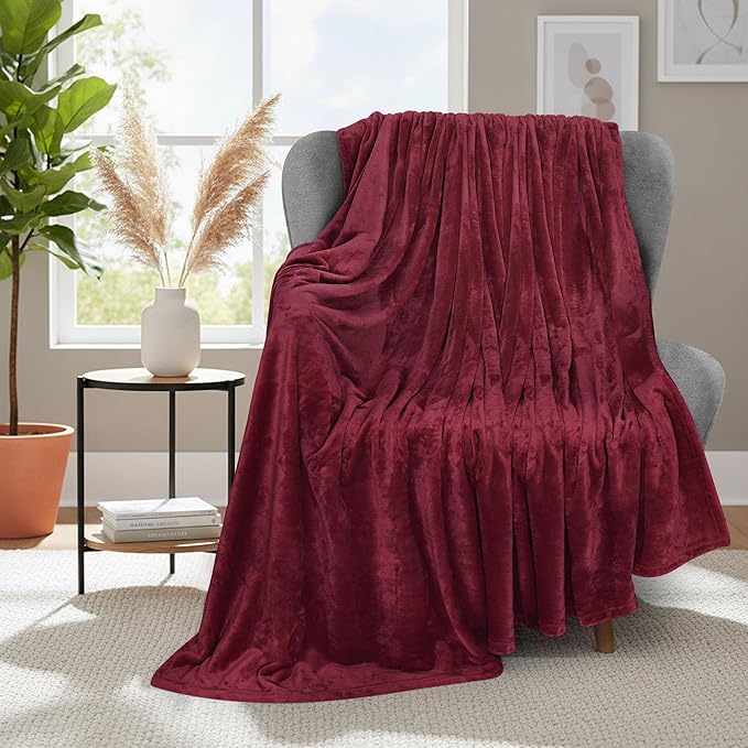 Utopia Bedding Soft Fleece Bed Blanket Throw Size Burgundy | Microfiber Plush - Image 2