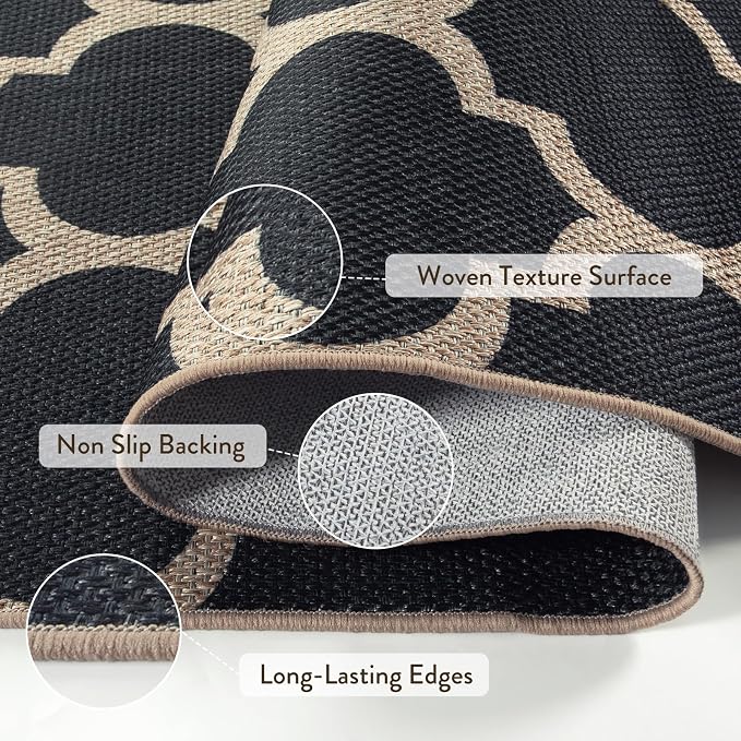 Lahome Moroccan 3x5 Outdoor Rug, Easy Jute Black Washable Rug - Image 2