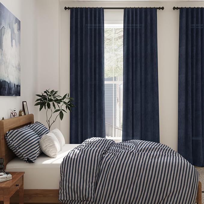 Navy Blue Semi Sheer Curtains 72 Inches Long 2 Panels Set - Image 7