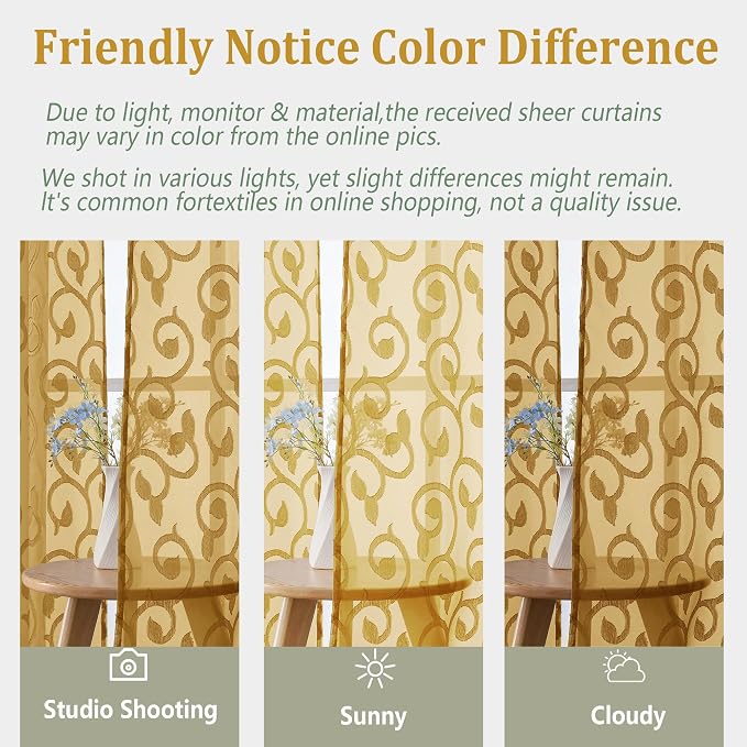 Furman Sheer Curtains 45 Inch Length 2 Panels Set, Elegant Geometric Jacquard - Image 4