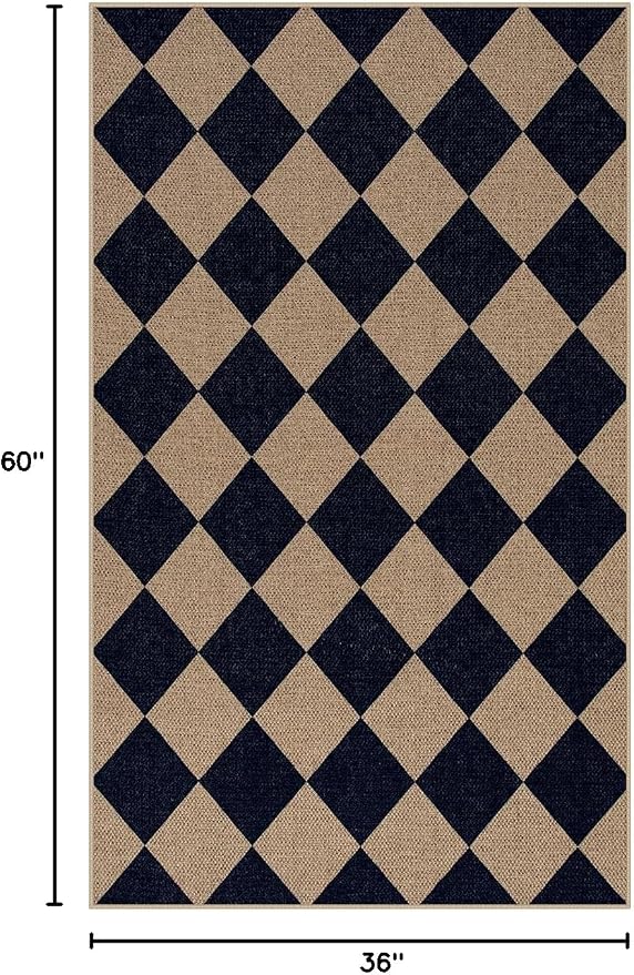 Lahome Colette Checkered Easy Jute Entry Rug, 3x5 Black Outdoor Patio Rug - Image 2