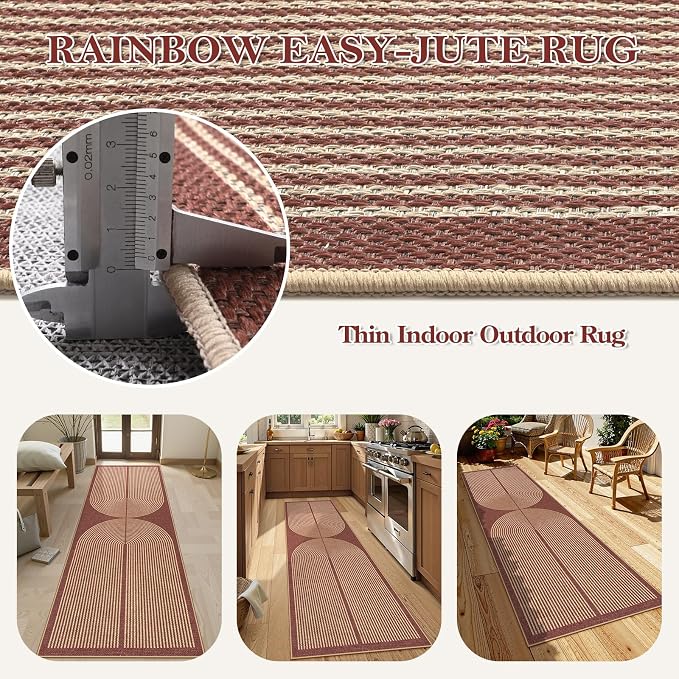 Lahome Modern Rainbow Easy Jute Entryway Rug, Washable Kitchen Runner Rug | - Image 4