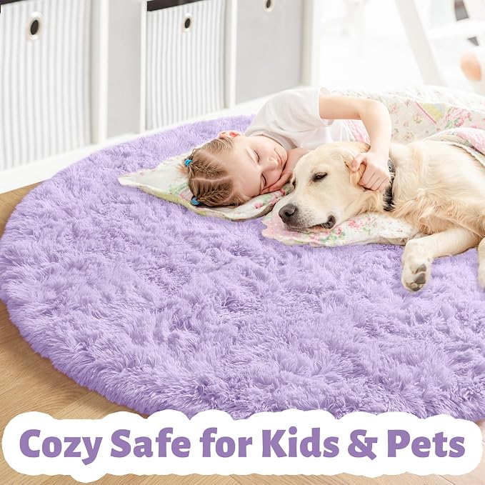Amdrebio Light Purple Lavender Fluffy Circle Rug 5Ft - Image 3