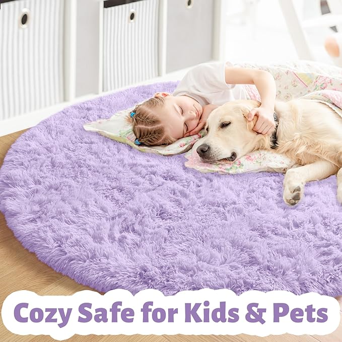 Amdrebio Light Purple Lavender Small Round Rug 3Ft - Image 3