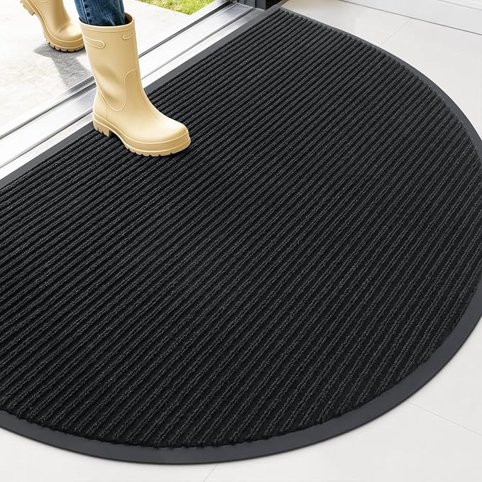 OLANLY Half Circle Front Door Mat 47x32, Waterproof Heavy-Duty Doormat | Black by OLANLY