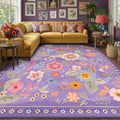 RELEANY Floral Washable 9x12 Area Rugs Purple/Pink | Flower Carpet Print Boho by RELEANY