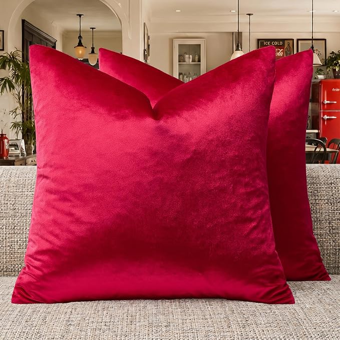 GIGIZAZA Red Velvet Pillow Covers 24x24 Decorative Pillows Pack of 2 | Throw by GIGIZAZAFocusingonhomedecoration