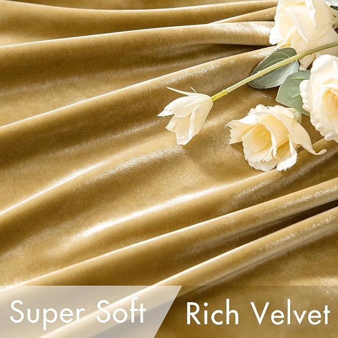 MIULEE Velvet Curtains 52x90 inches 2 Panels Gold Blackout Curtains | Luxury - Image 4