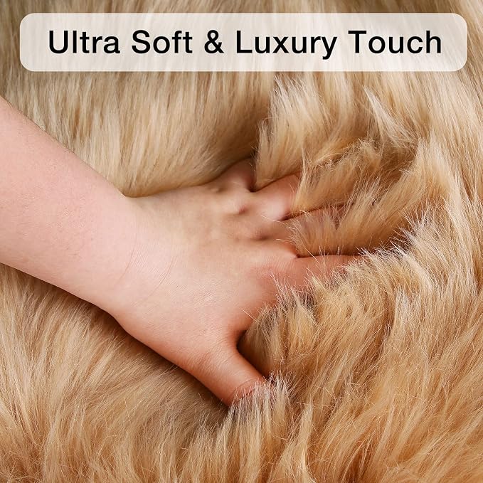duduta Beige Faux Sheepskin Runner Rugs 2x6 ft, Fluffy Fur Couch Covers | Shag - Image 5