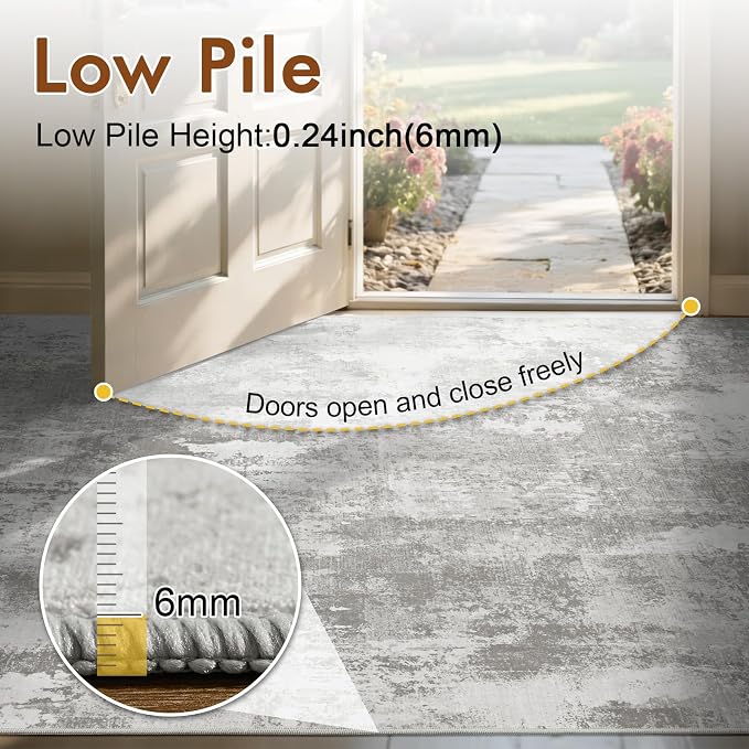 2x6 Ft Washable Runner Rug, Non-Slip Low Pile Hallway Kitchen Area Rug - Image 7